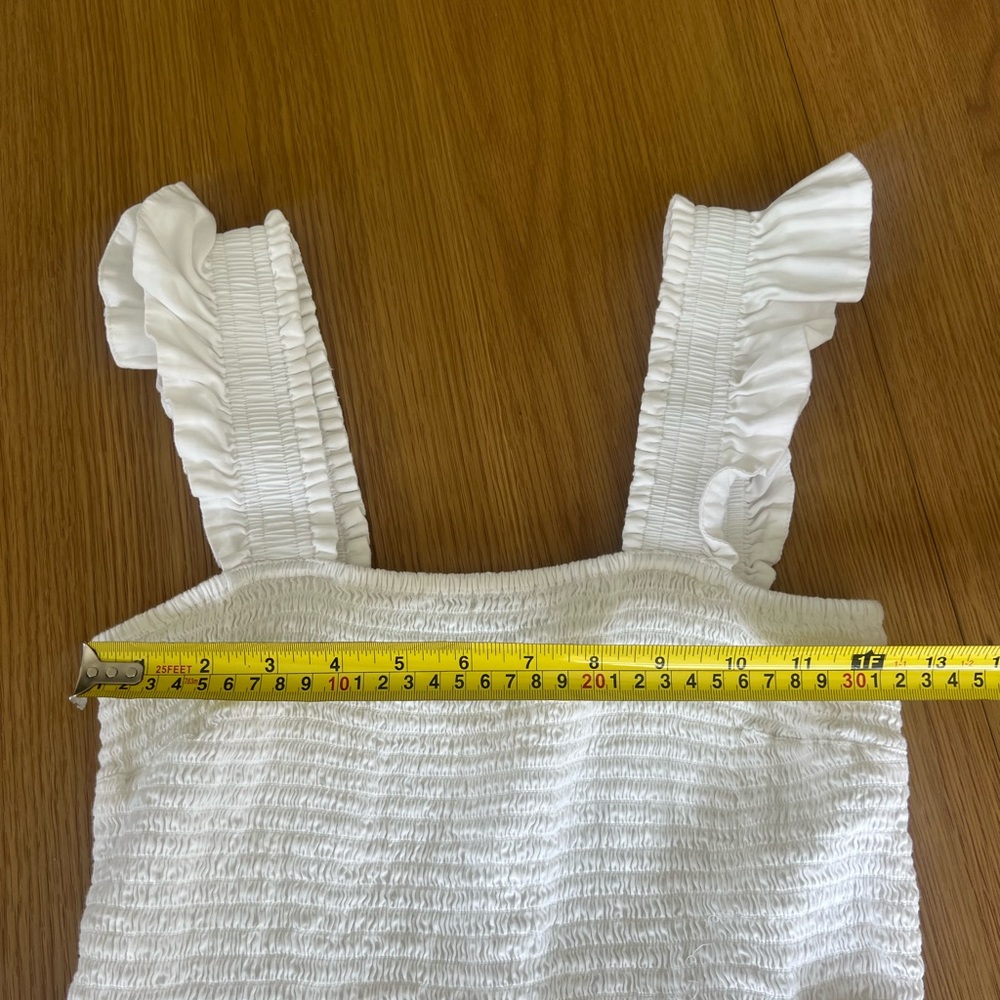 White Ruffle Mini Cottagecore Lightweight Sleeveless Cotton Linen Dress - Picture 5 of 6